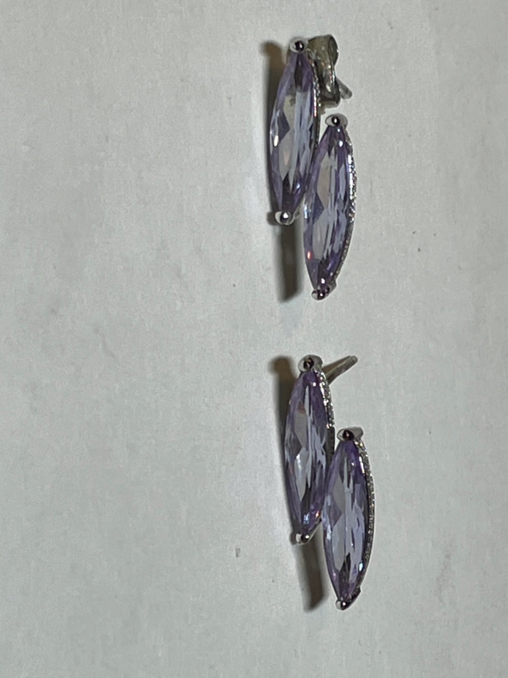 Sterling Silver 925 Elegant Stud Earrings Double Purple Marquise-Cut gems, 4.2g